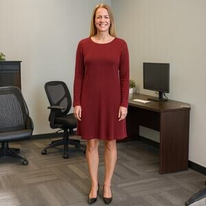 J.Jill Dress Women's Size Large Sweater Garnet Red Classic Midi Length Comfort